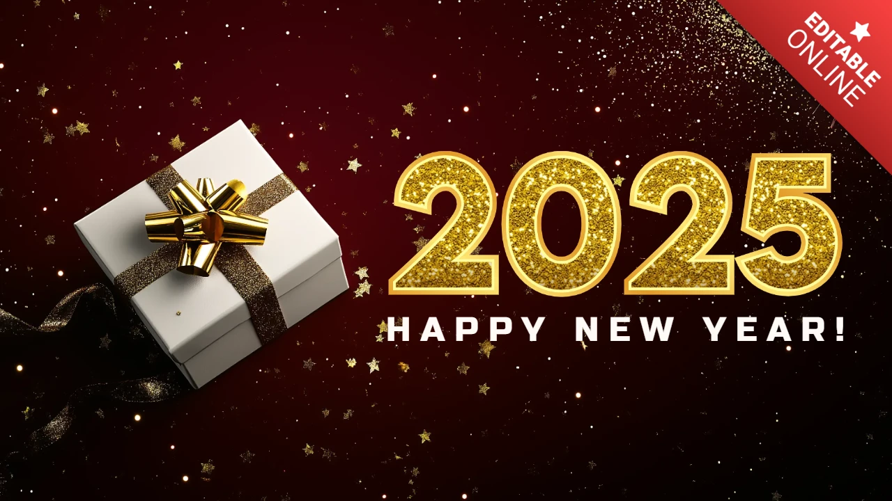 Modèle de boîte cadeau dorée pour le nouvel an 2025