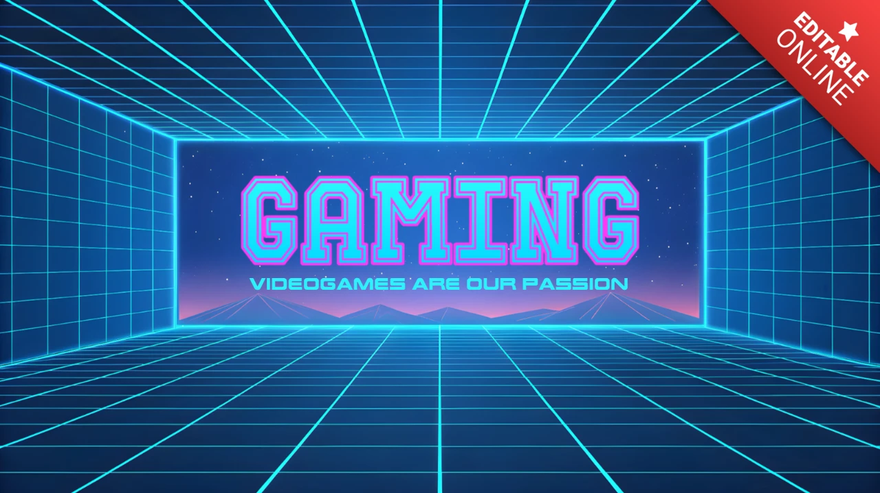 Szablon projektu retro gier z neonowym tłem 3D siatki synthwave