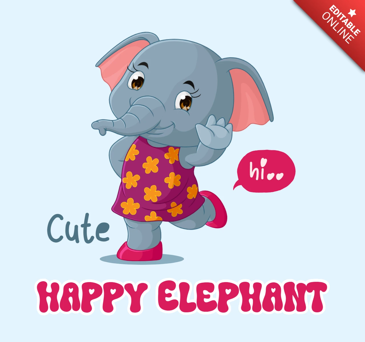 Modello editabile di disegno di elefante felice per bambini