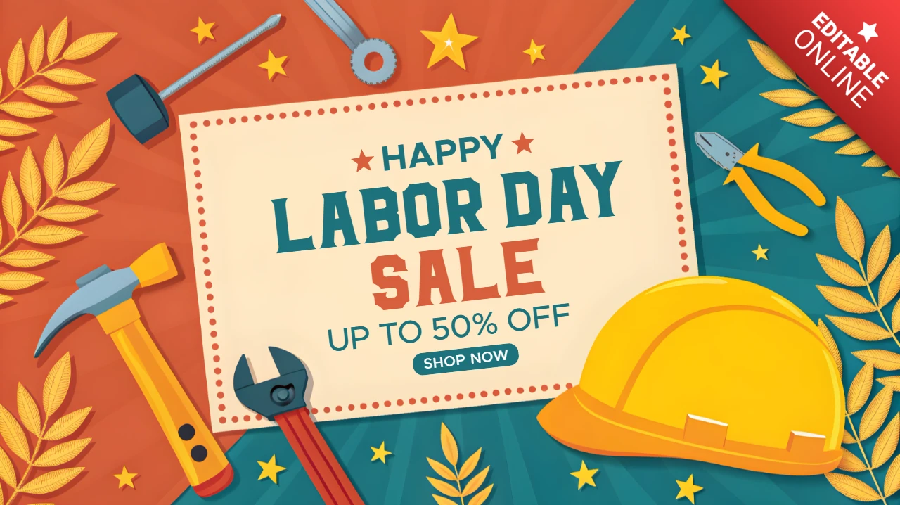 Labor Day Verkauf Werbevorlage Design - festliche und bunte Grafik-Stil