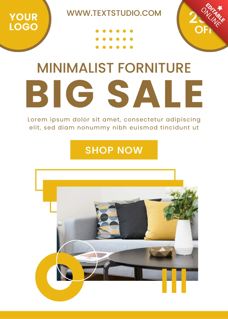 Modello di design per poster promozionali di vendita di mobili minimalisti