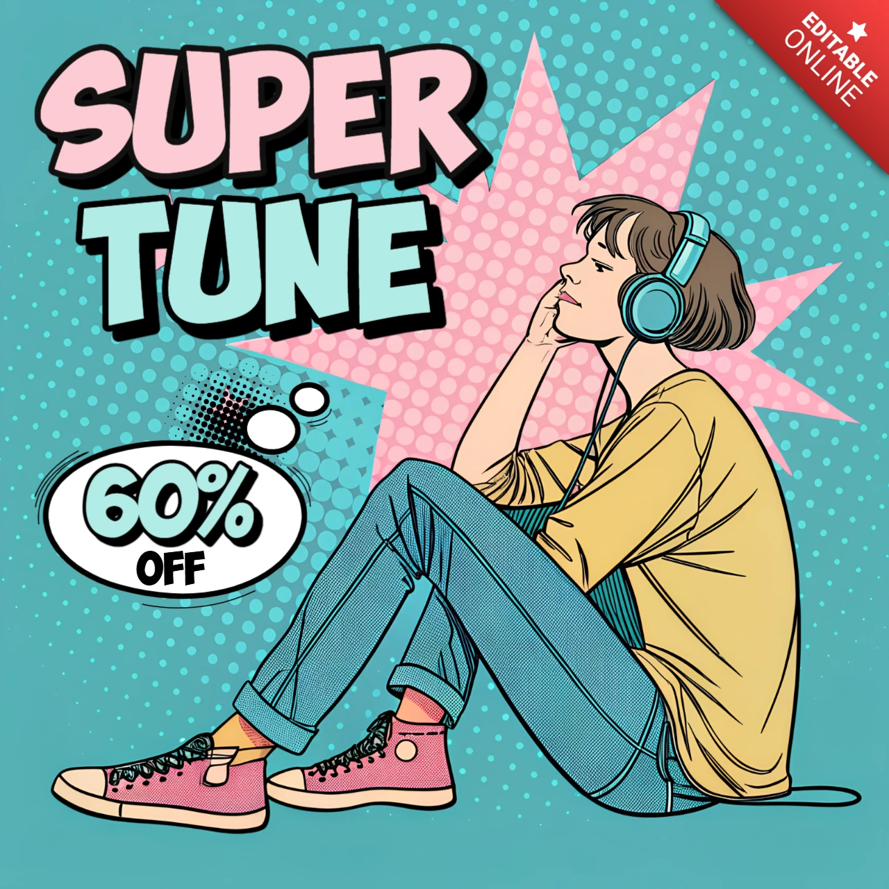Template di design a tema musica pop art per volantini promozionali