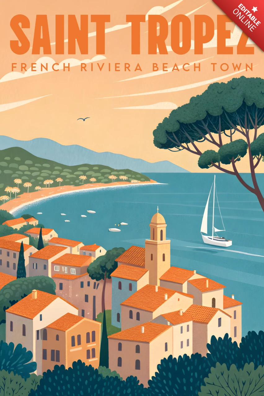 Saint-Tropez Vintage-Design-Vorlage für Reiseposter
