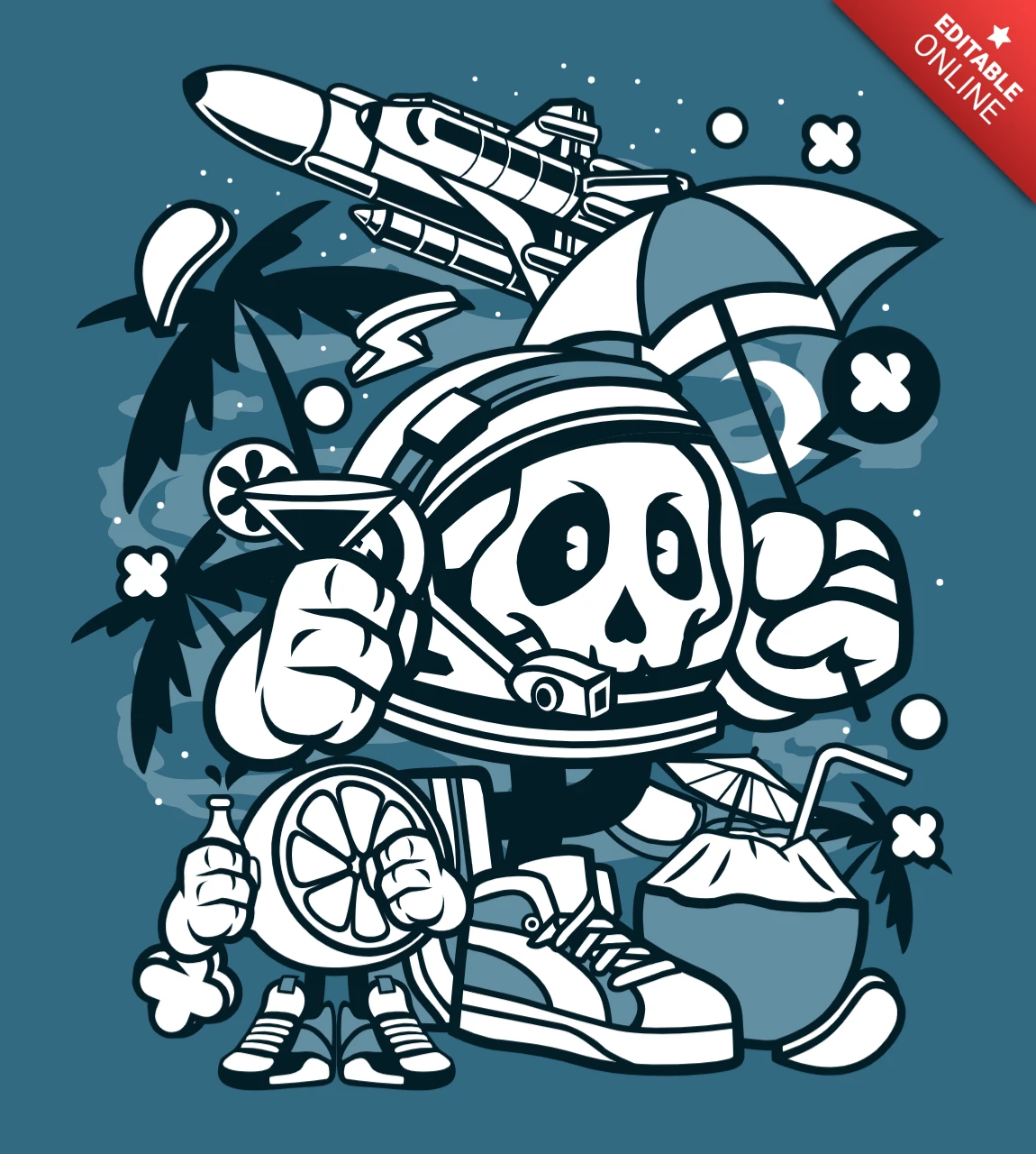 Astronaut Holiday Cartoon Character T-Shirt Design Template