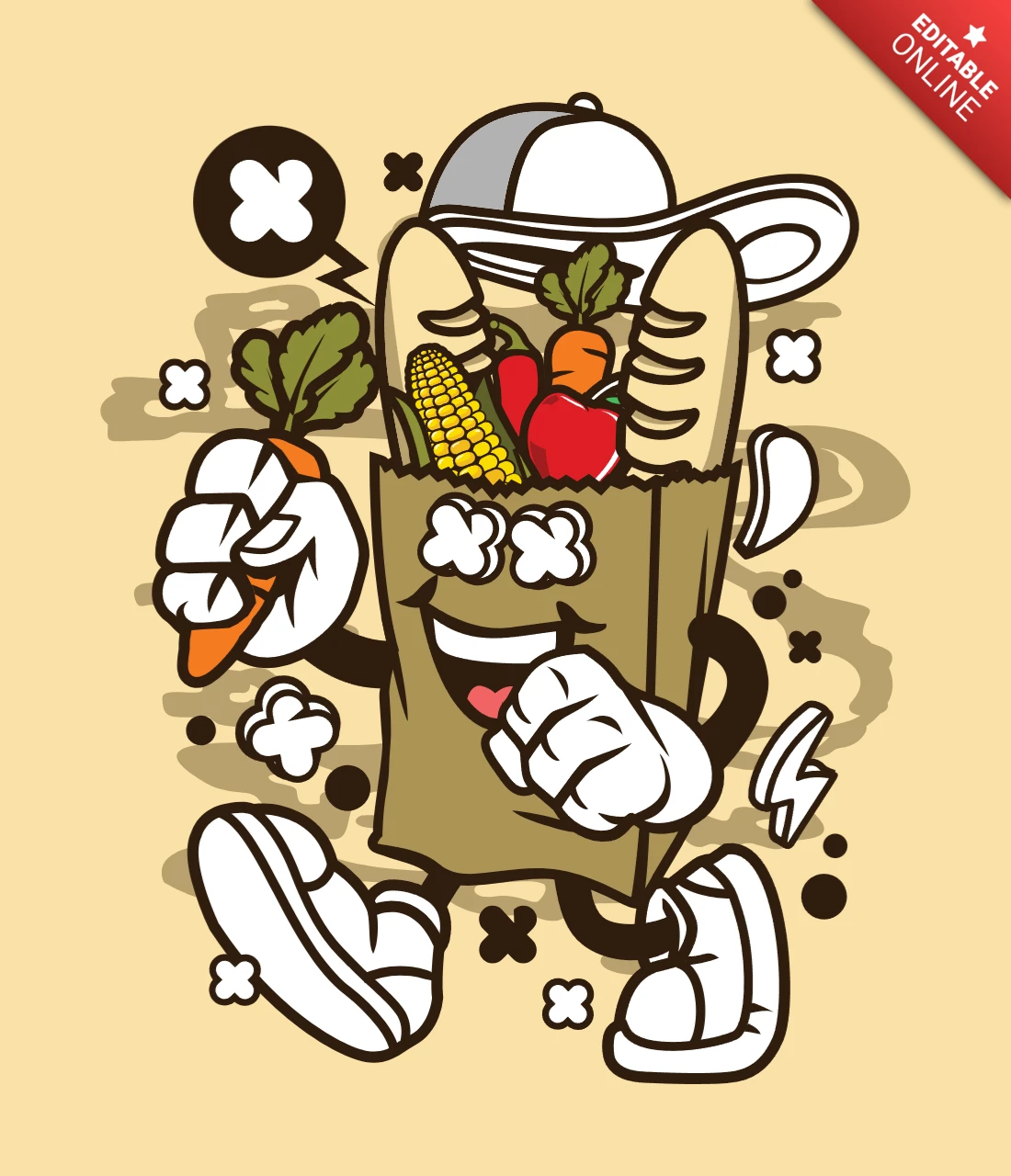 Papier lebensmittelgeschäft tasche cartoon charakter Plakat Vorlage