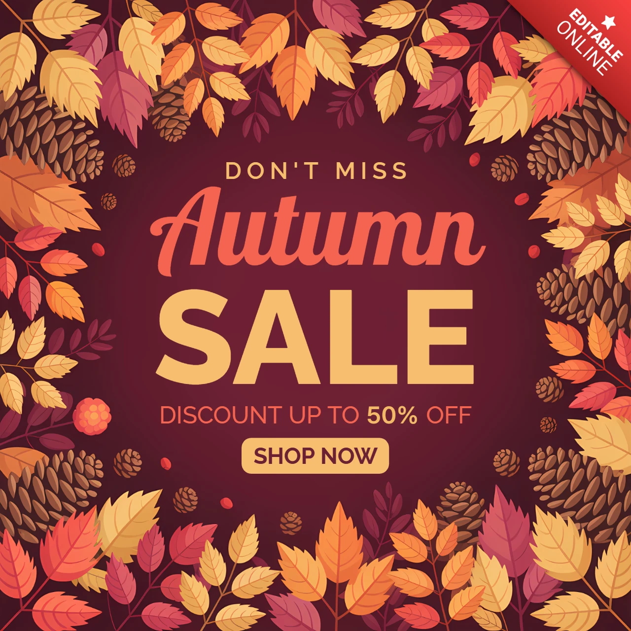 Plantilla de diseño de venta de otoño con gráficos de hojas coloridas para volantes promocionales.
