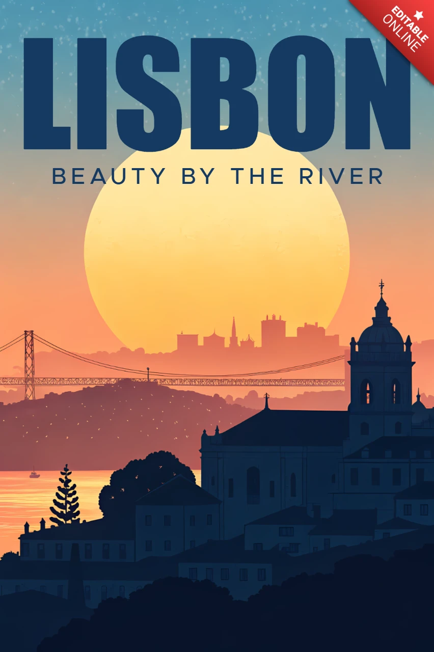 Lissabon Sonnenuntergang Designvorlage für Reiseposter