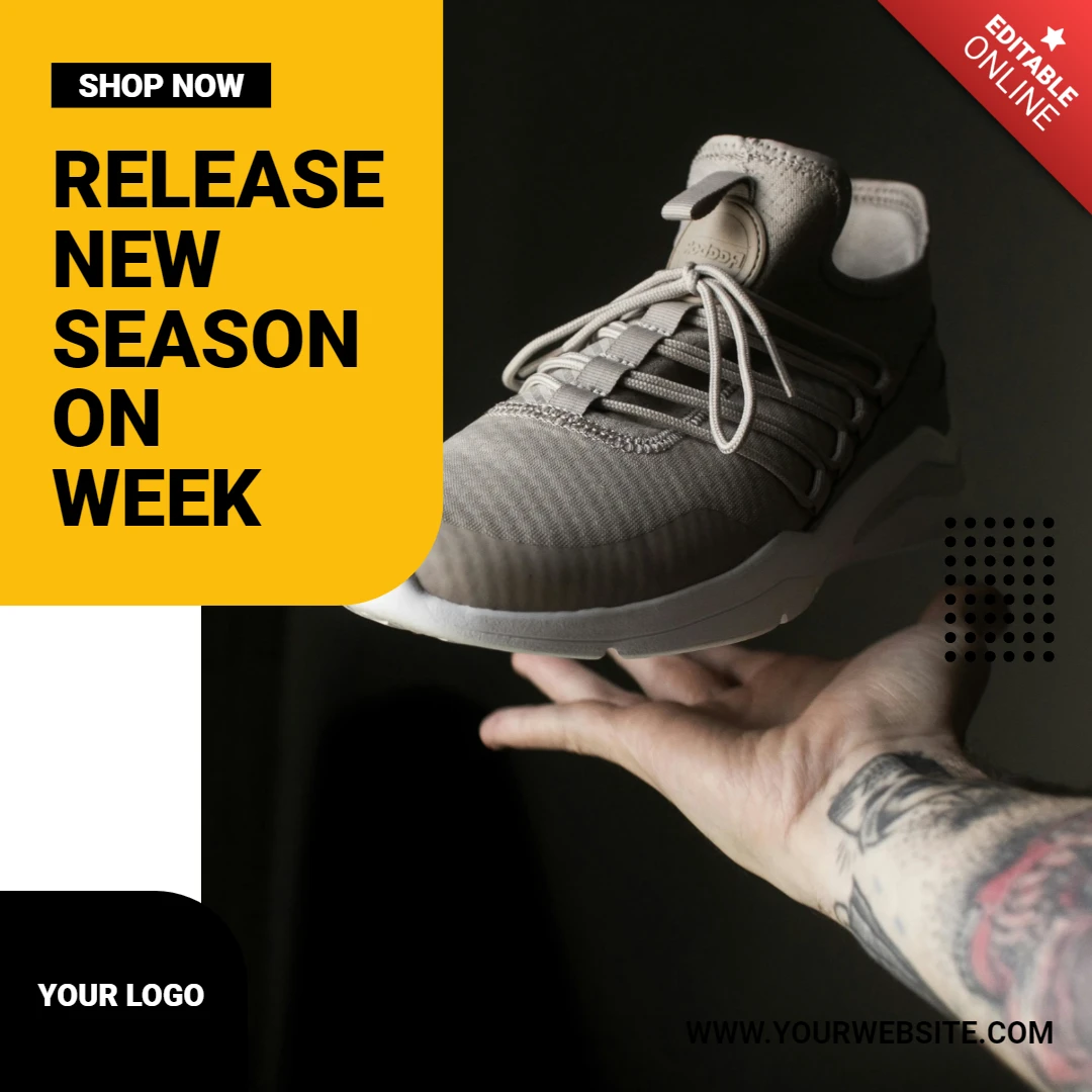 Designvorlage für Instagram-Posts zum Verkauf von Streetwear-Sneakers der neuen Saison