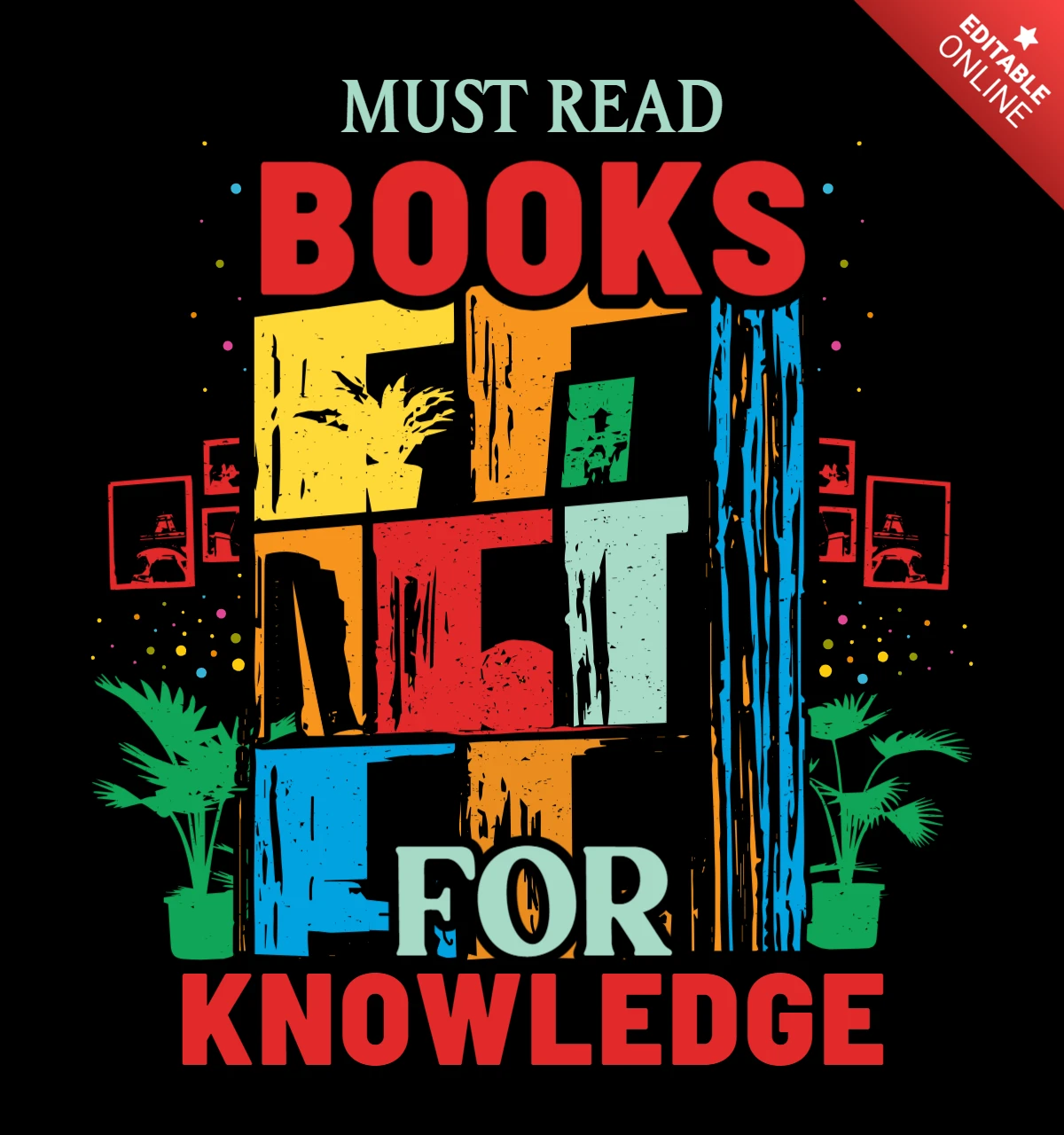 Read Books For Knowledge Colorful T-shirt Design