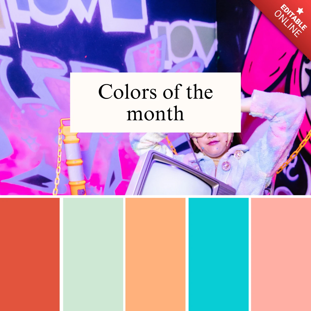 Modelo de design de postagem do Instagram com paleta de cores da moda