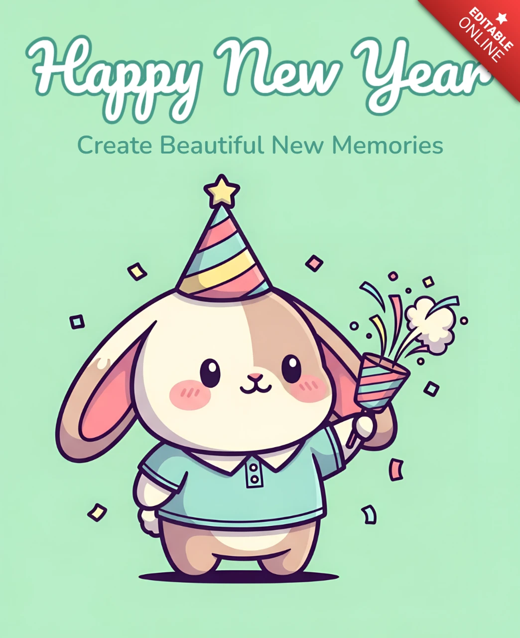 Happy New Year Bunny Design Template for Greeting Cards