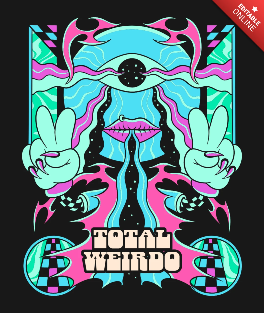 Psychedelic Art Total Weirdo Surreal Imagery T-Shirt Design Template