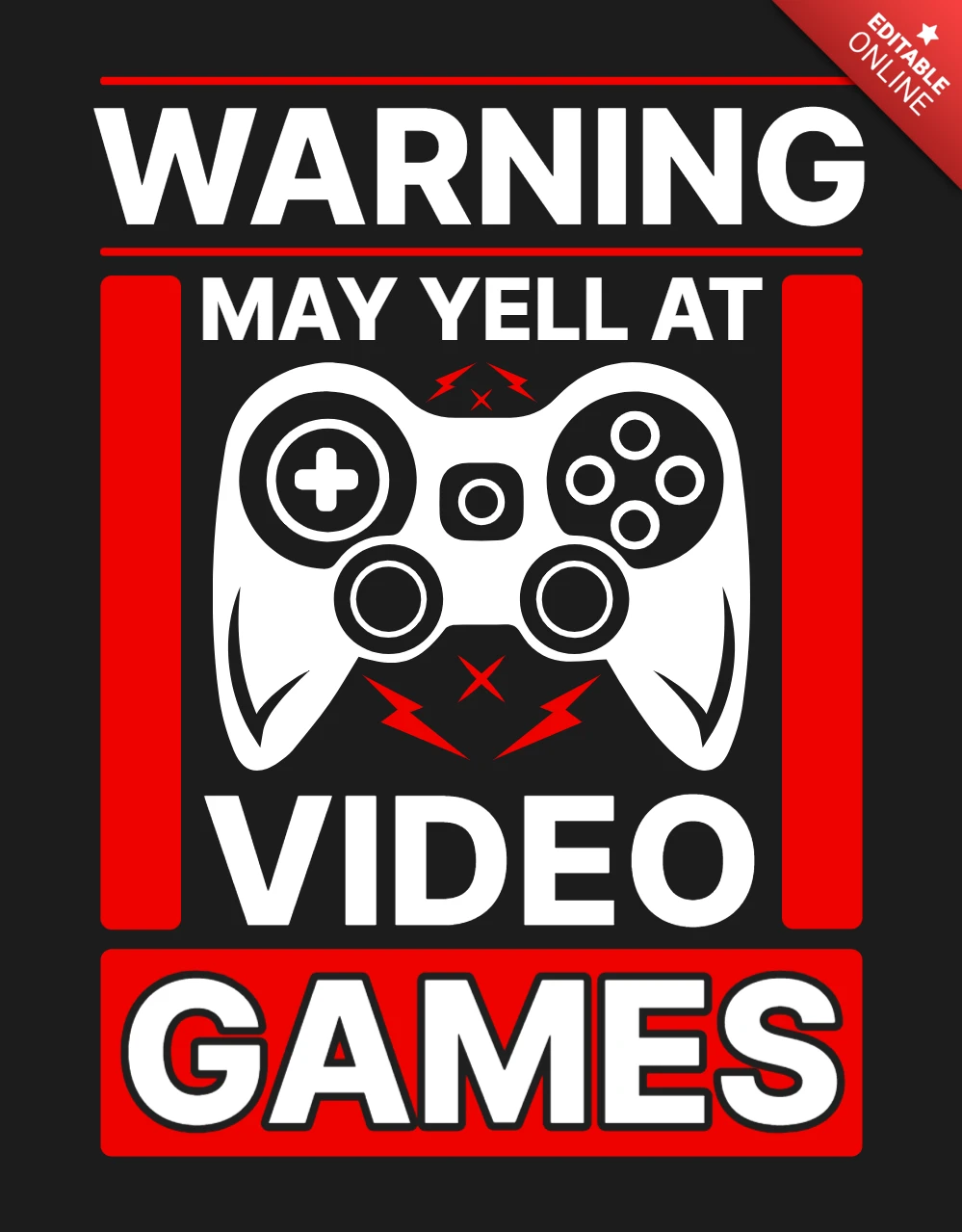 Modelo de design de camiseta "Warning may yell at video games