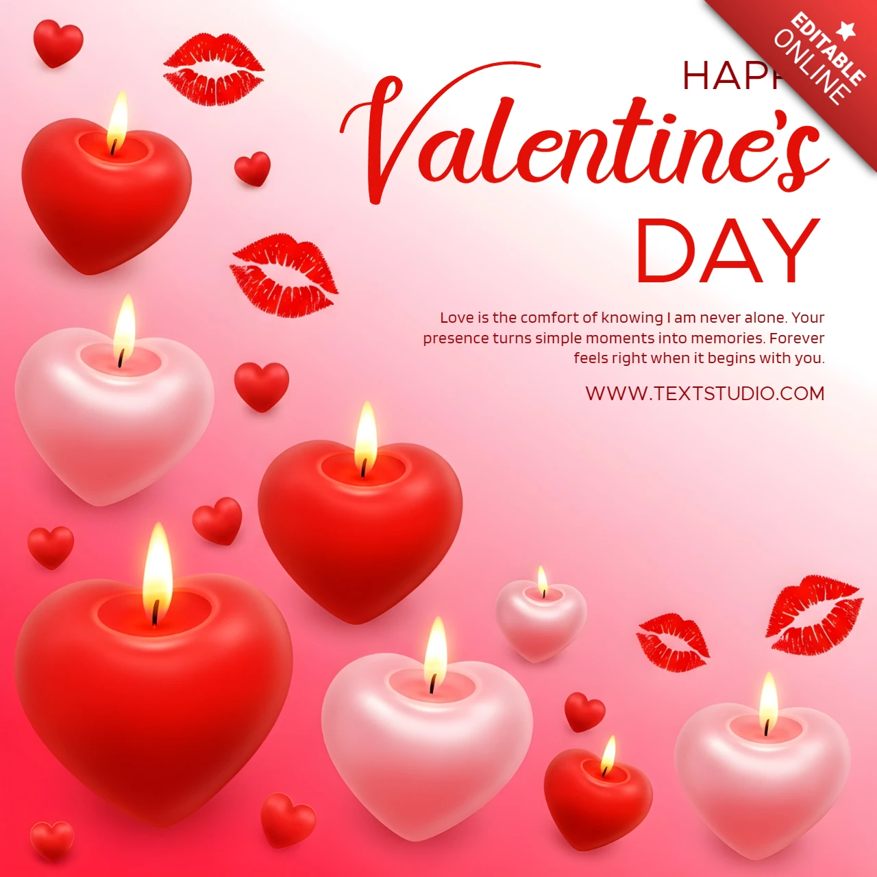 Plantilla de diseño de vela en forma de corazón para tarjetas de felicitación del Día de San Valentín