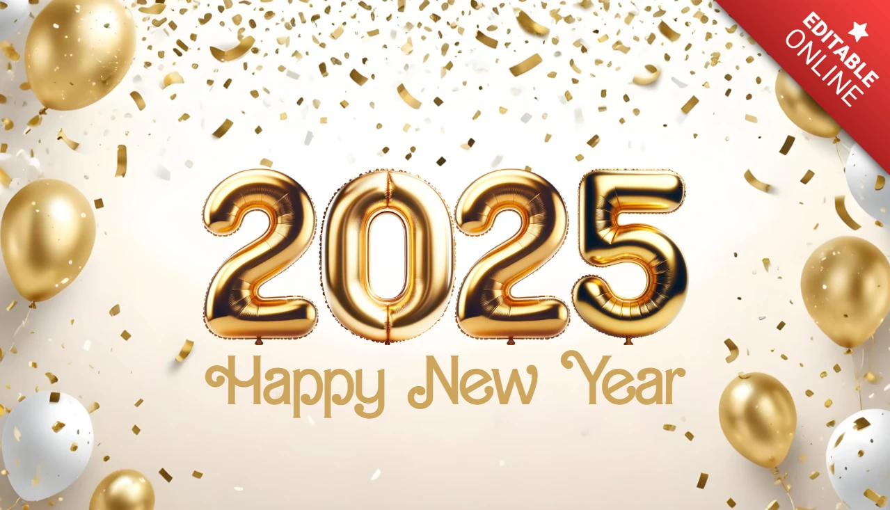 Festliche weiße und goldene Ballon frohes neues Jahr 2025 Design Vorlage