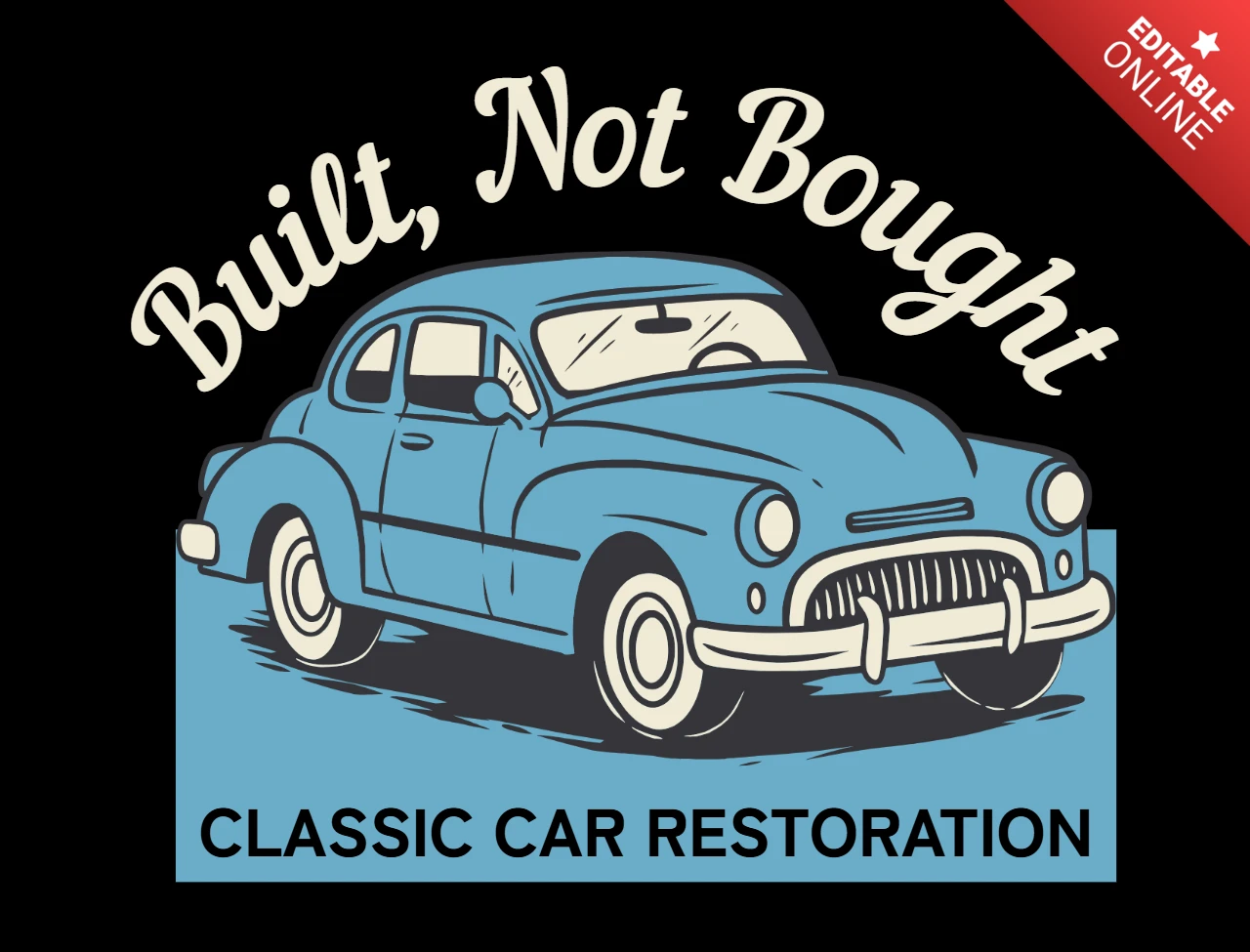 Plantilla de diseño de camiseta de restauración de coches clásicos y artesanía automotriz, construidos, no comprados.