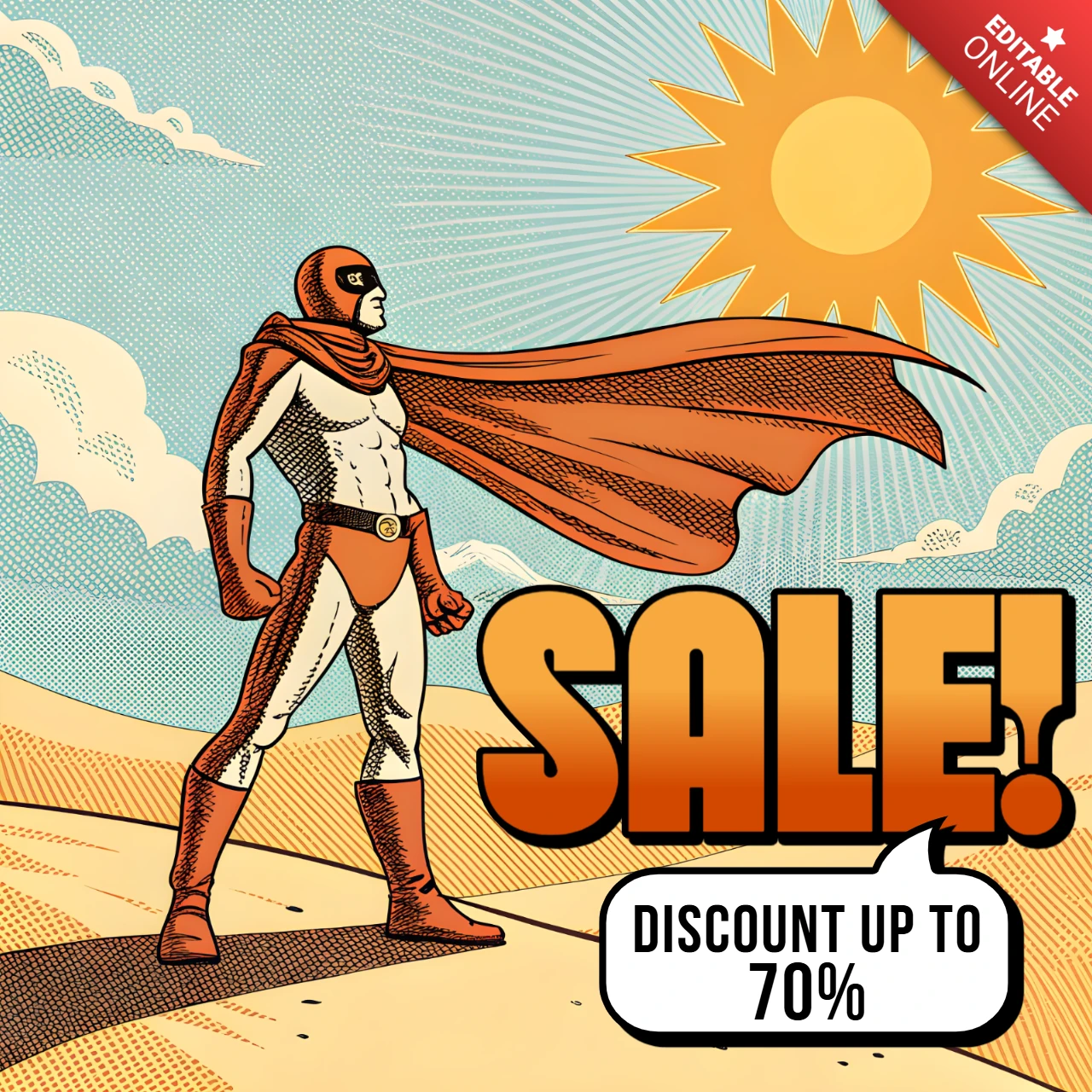 Modèle de vente de super-héros rétro pour des flyers promotionnels