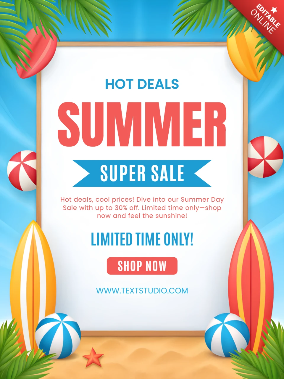 Modèle de design de vente estivale vibrante pour la promotion de bonnes affaires.