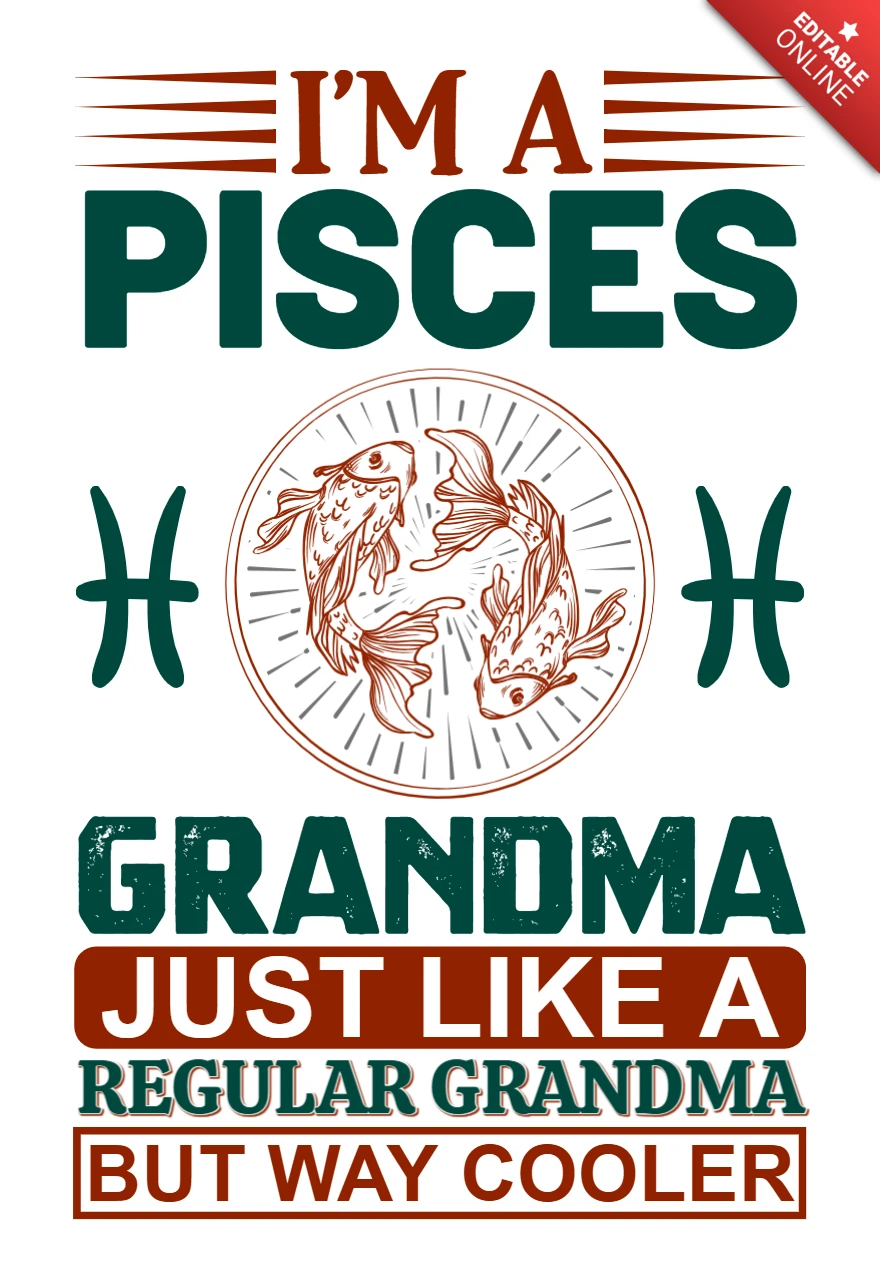 Pisces Grandma Retro Design Template - Editable Fun Graphic for Personalized Gifts