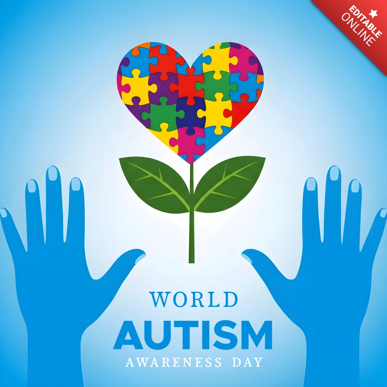 Ontwerpsjabloon voor de dag van de autismebewustwording met een kleurrijk puzzelhart voor posters