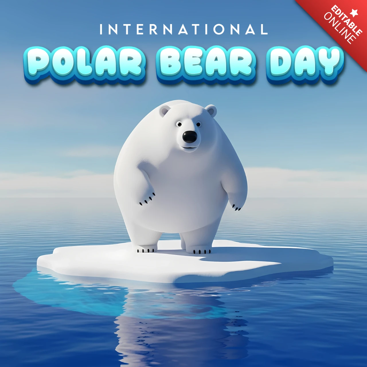 Template de celebração do dia do urso polar 3d para panfletos e cartazes