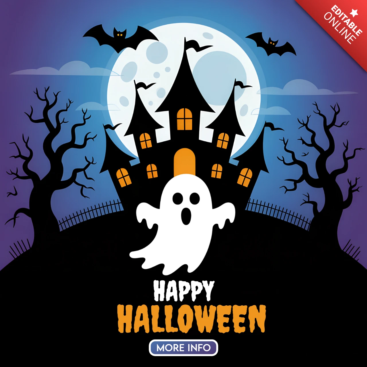 Modelo de design de castelo assombrado para panfletos festivos de Halloween