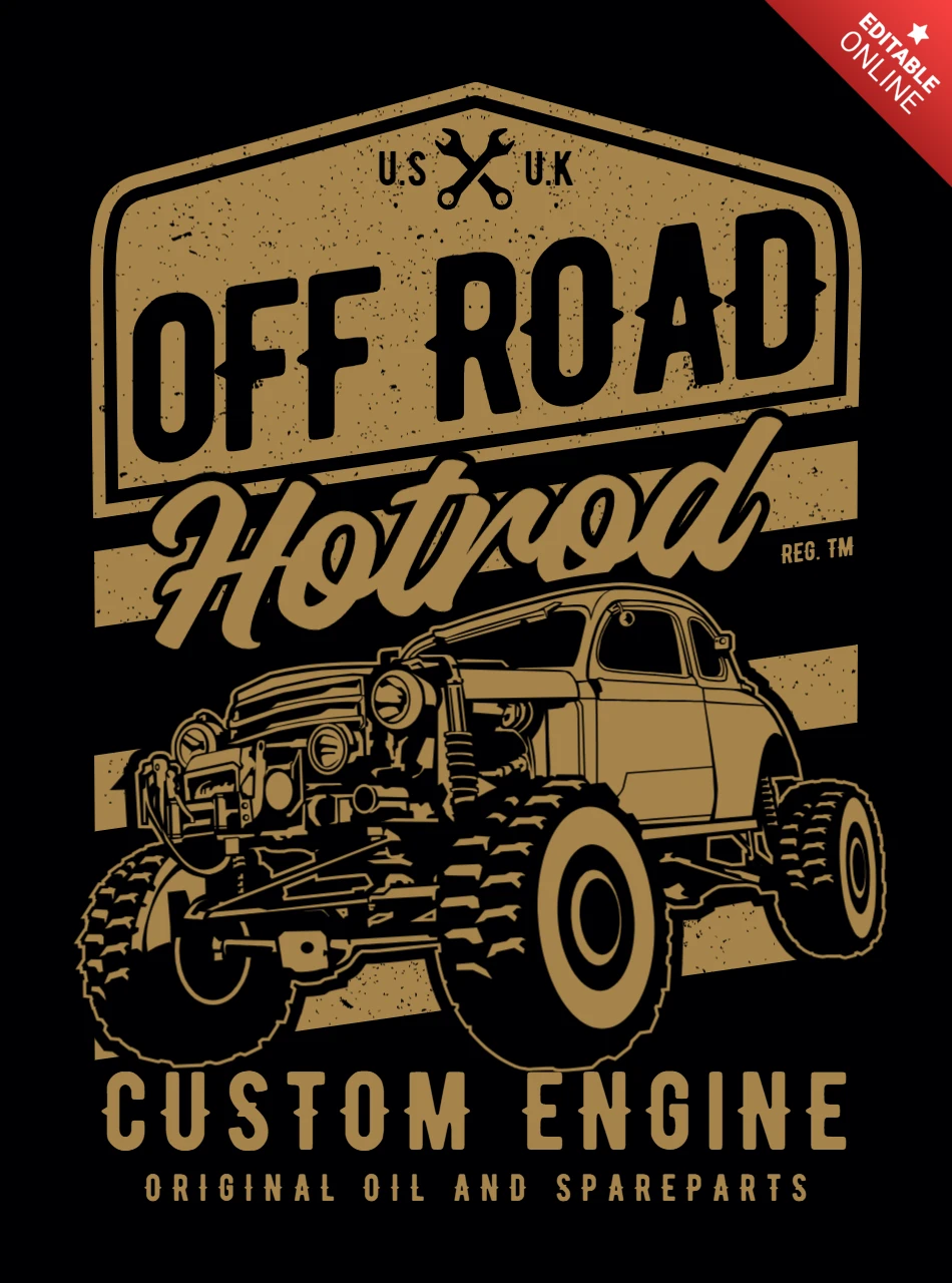 Vintage off road hotrod motor personalizado plantilla de diseño de camiseta
