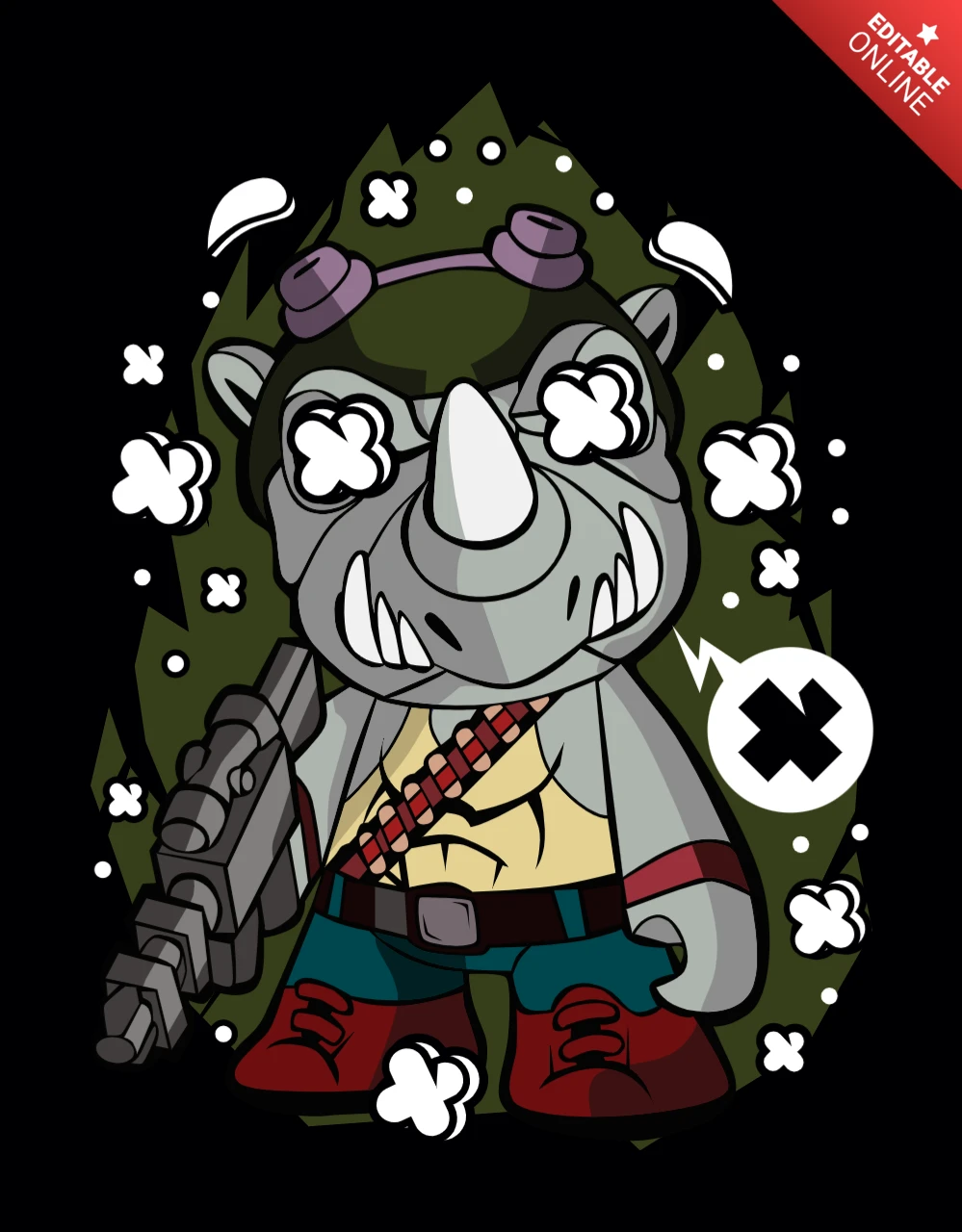 Rock Steady TMNT Cartoon Character T-shirt Design Template