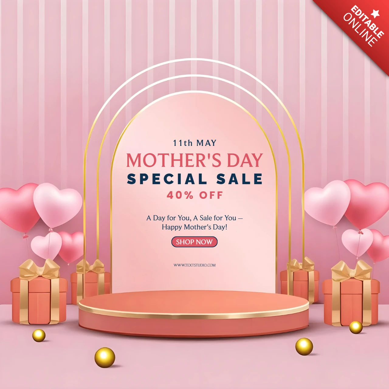 Elegant Mother's Day Sale Template Design with Pastel Colors and 3D Elements