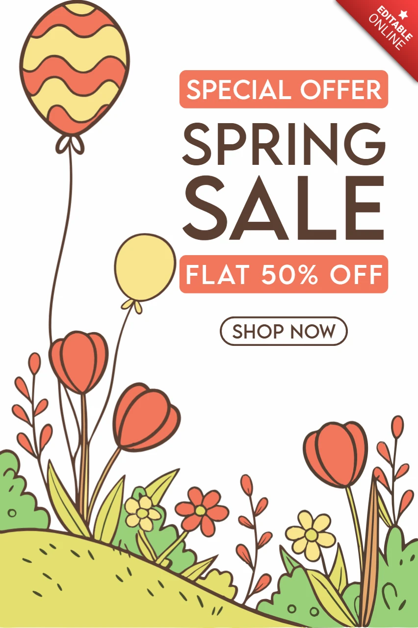 Modelo promocional de liquidação de primavera - design floral extravagante com balões