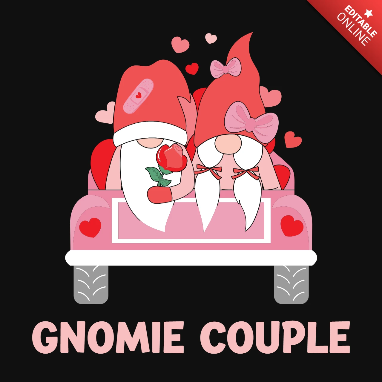 Gnomie Couple On Truck Valentine T-Shirt Design Template