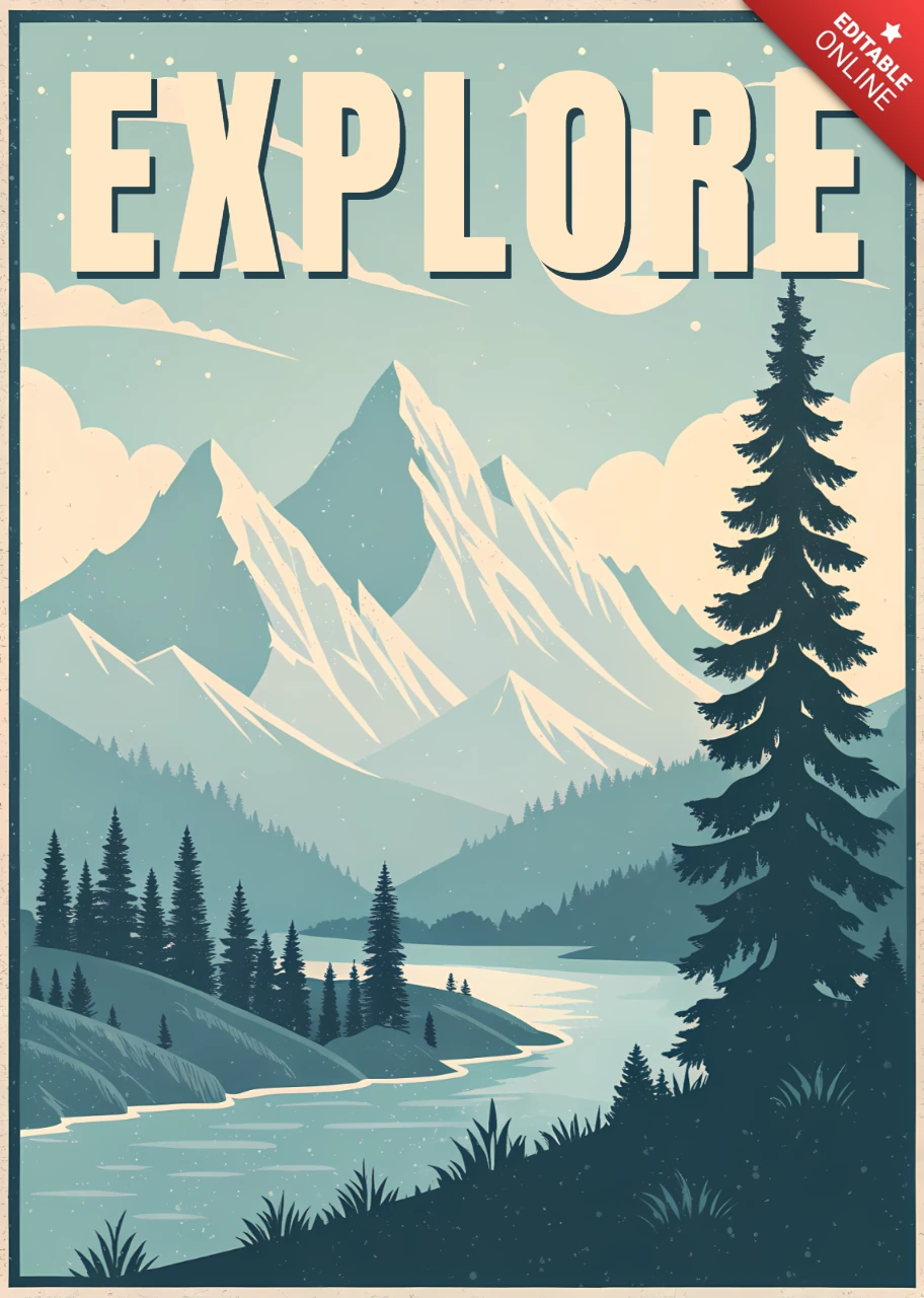 Abenteuer Landschaftsdesign-Vorlage für Wanderlust Retro-Flachplakate