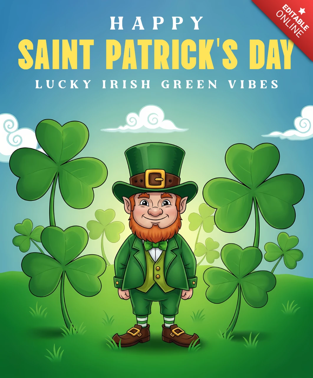 Saint Patrick's Day Leprechaun Design Template for Festive Greeting Cards