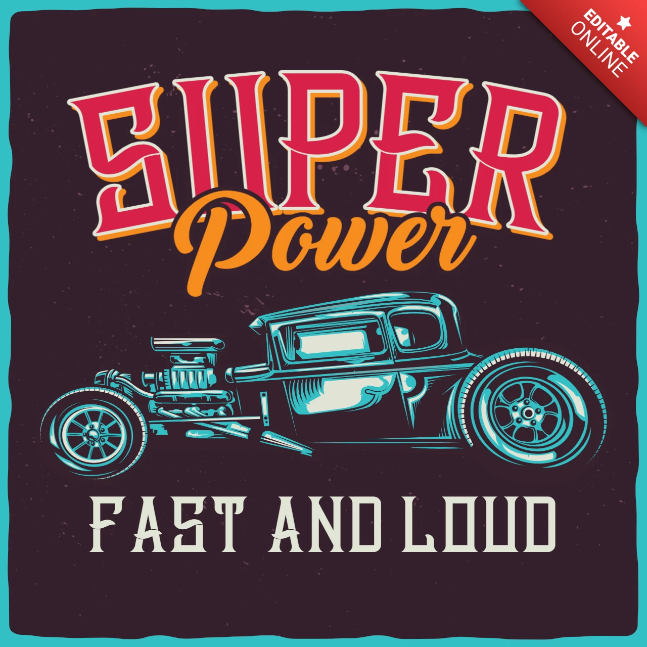 Super Power Hot Rod Vintage Poster Design Template