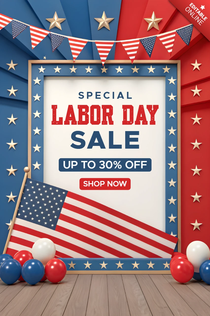 Patriotic Labor Day Sale Design Template with Stars and Stripes