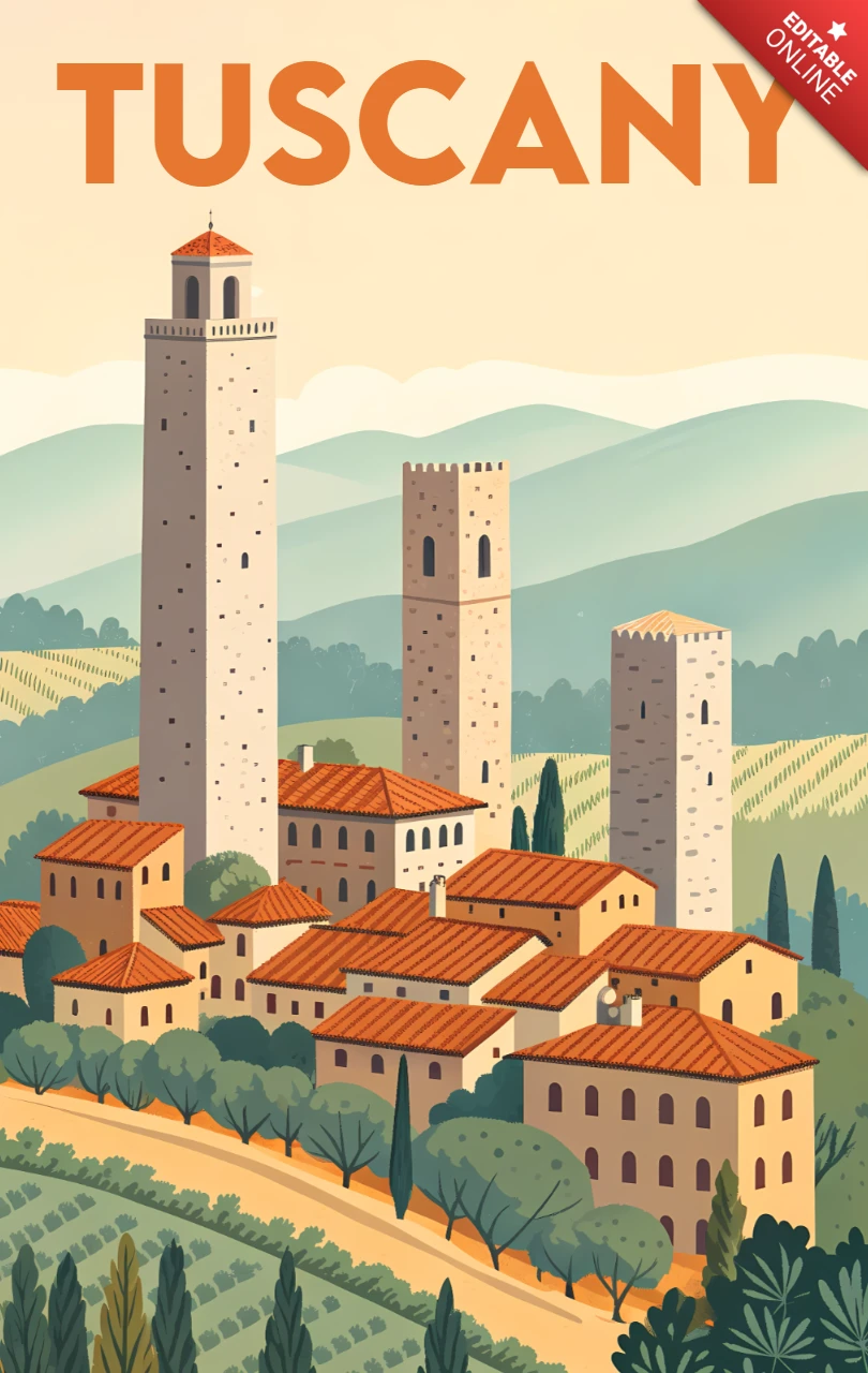 Vintage Tuscany Landscape Design Template for Posters