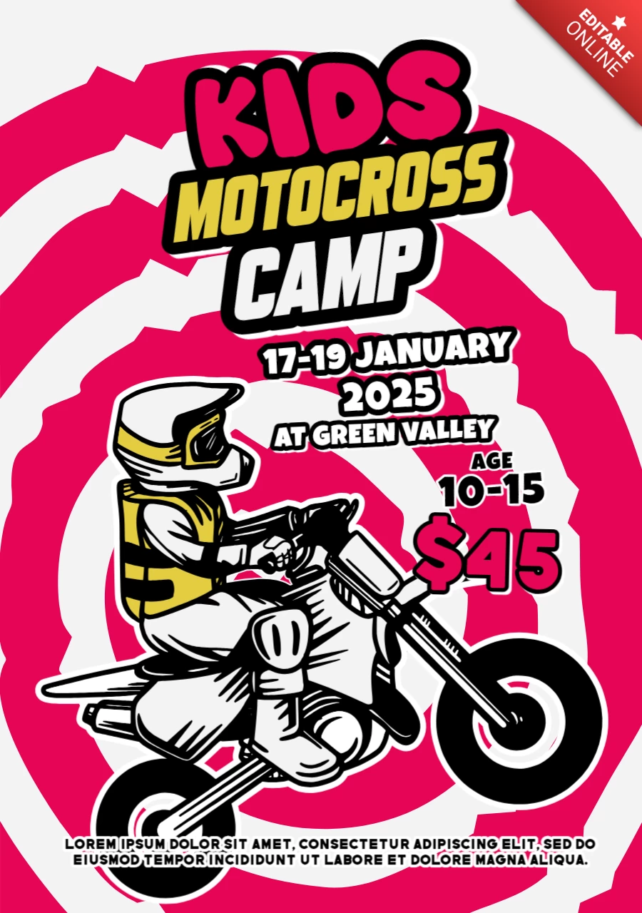 Kids Motocross Camp Poster Design Template
