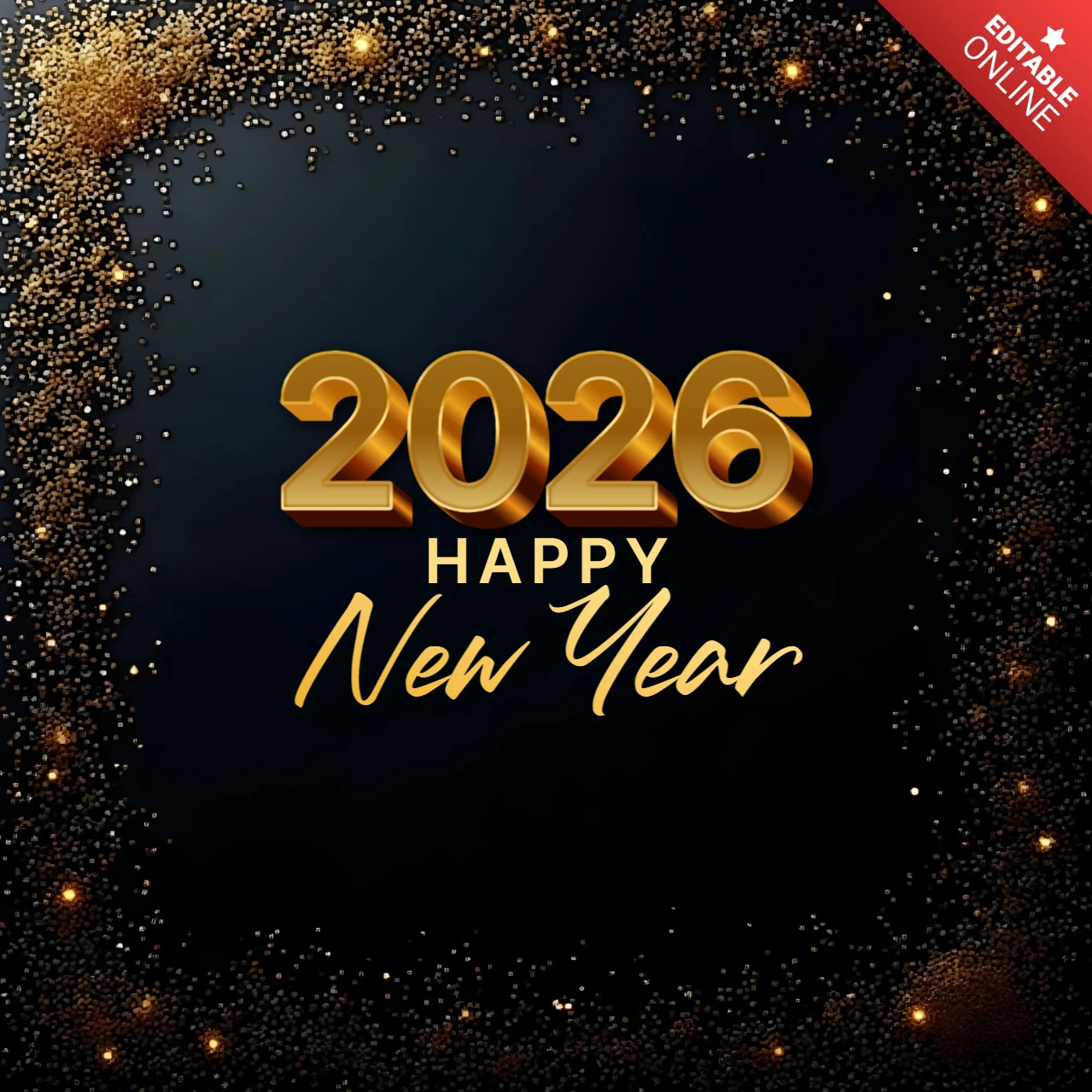 Szczęśliwego nowego roku 2026 szablon złotej brokatowej ramki