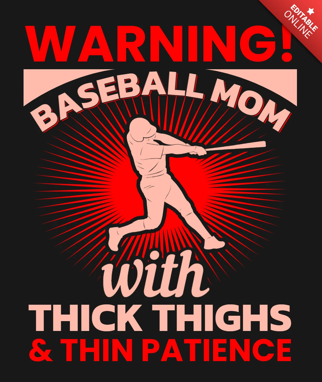 Warnung baseball mutter mit dicken oberschenkeln t-shirt design vorlage
