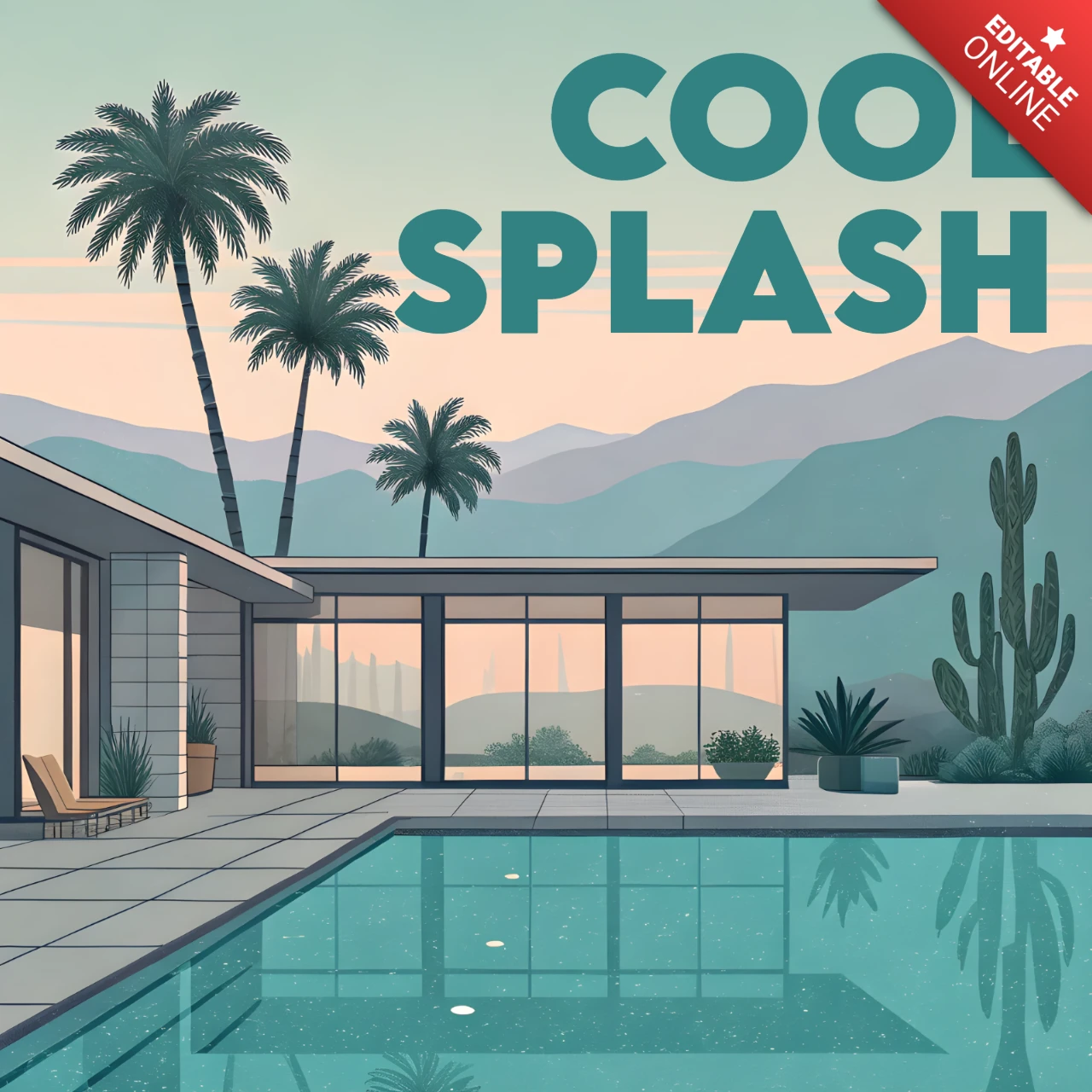 Modern Tropical Poolside Design Template for Retro Flat Postcard