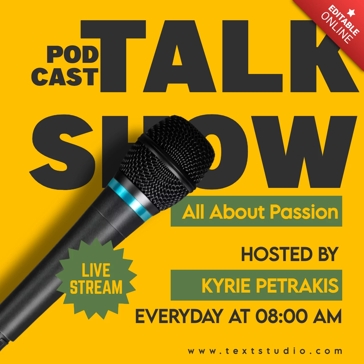 Capa de podcast de talk show em amarelo e preto