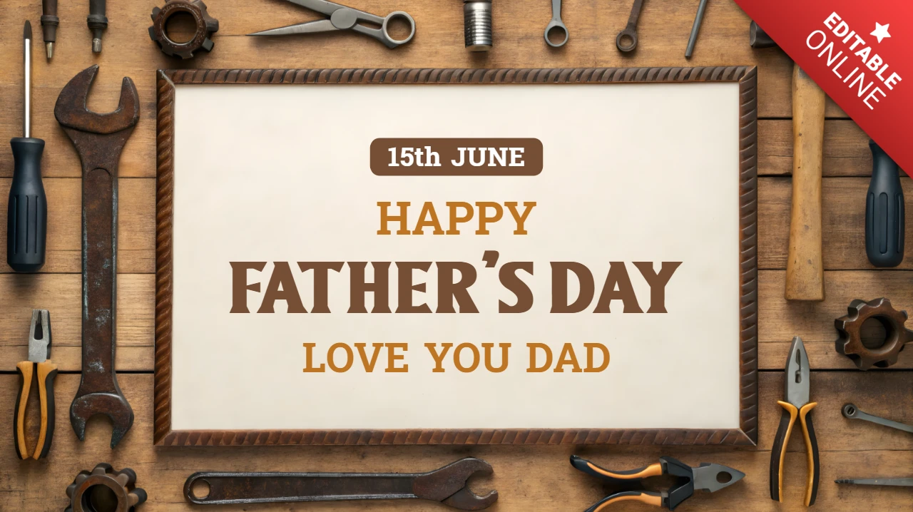 Rustic Father's Day Design Template with Tools and Warm Wishes