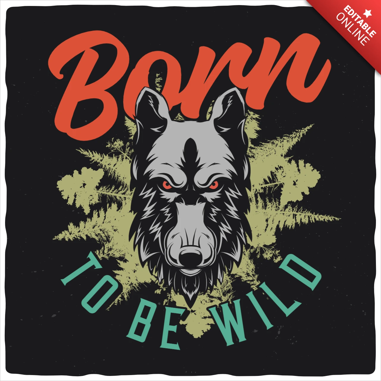 Born to be wild オオカミTシャツデザインテンプレート