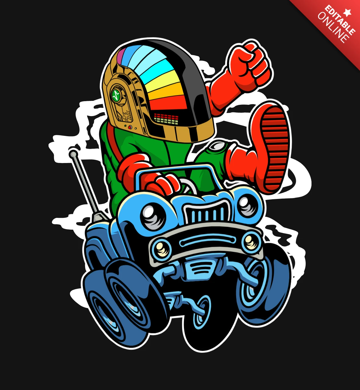 Road Daft Punk Comic Caricature Pop Culture T-Shirt Design Template