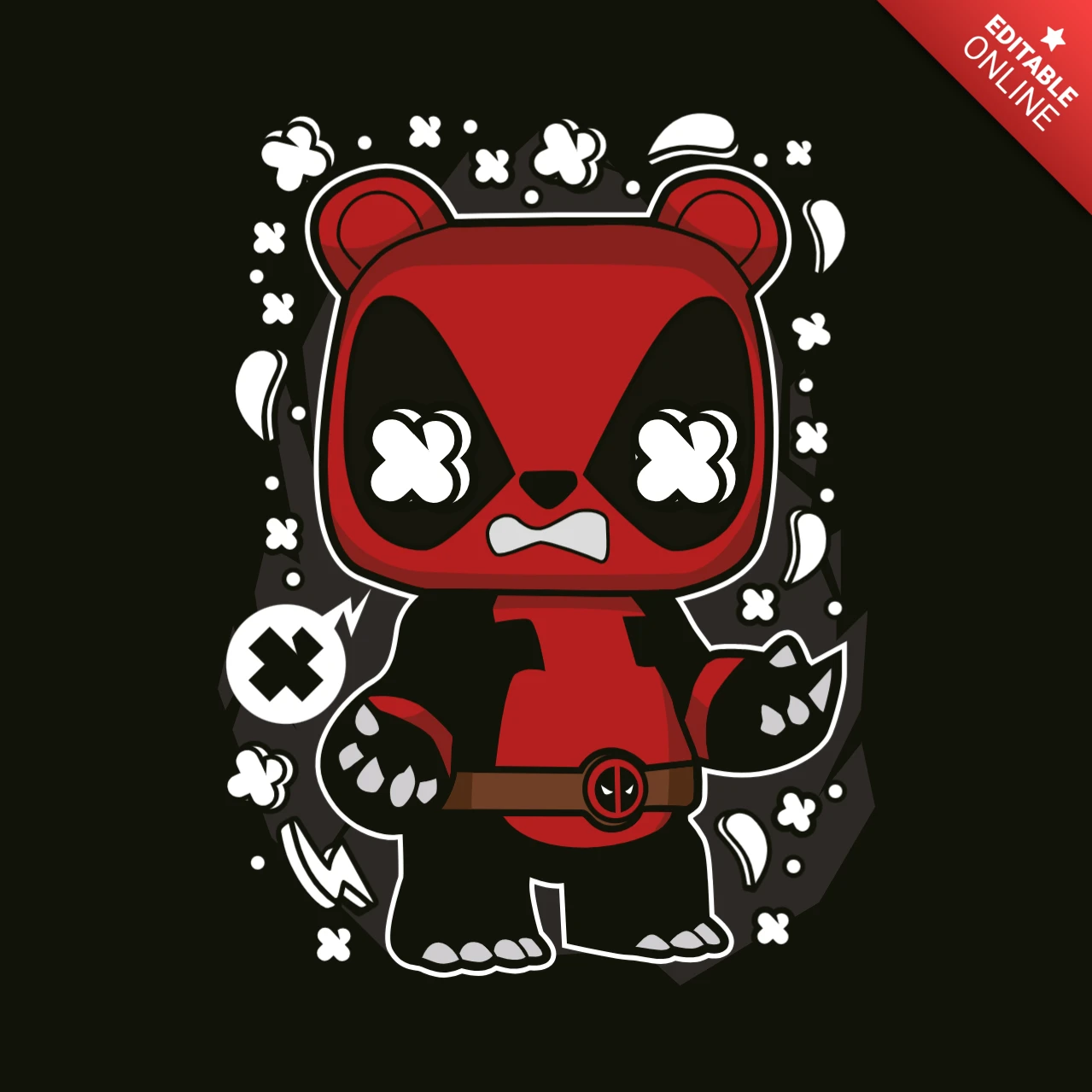 Bear Deadpool Pop Culture T-Shirt Design Template