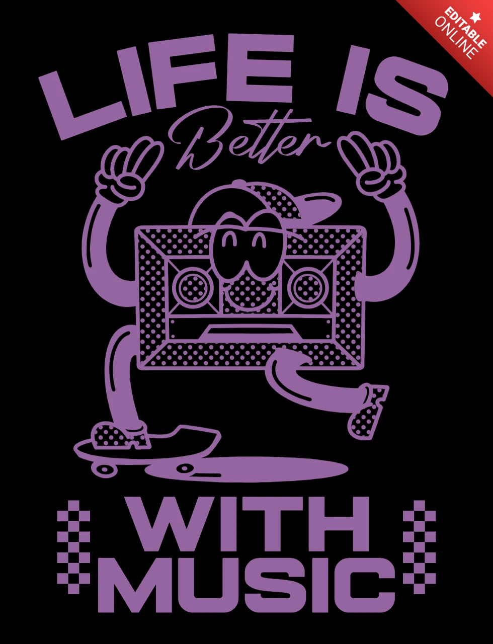 Das Leben ist besser mit Musik Kassettencharakter T-Shirt Design Vorlage