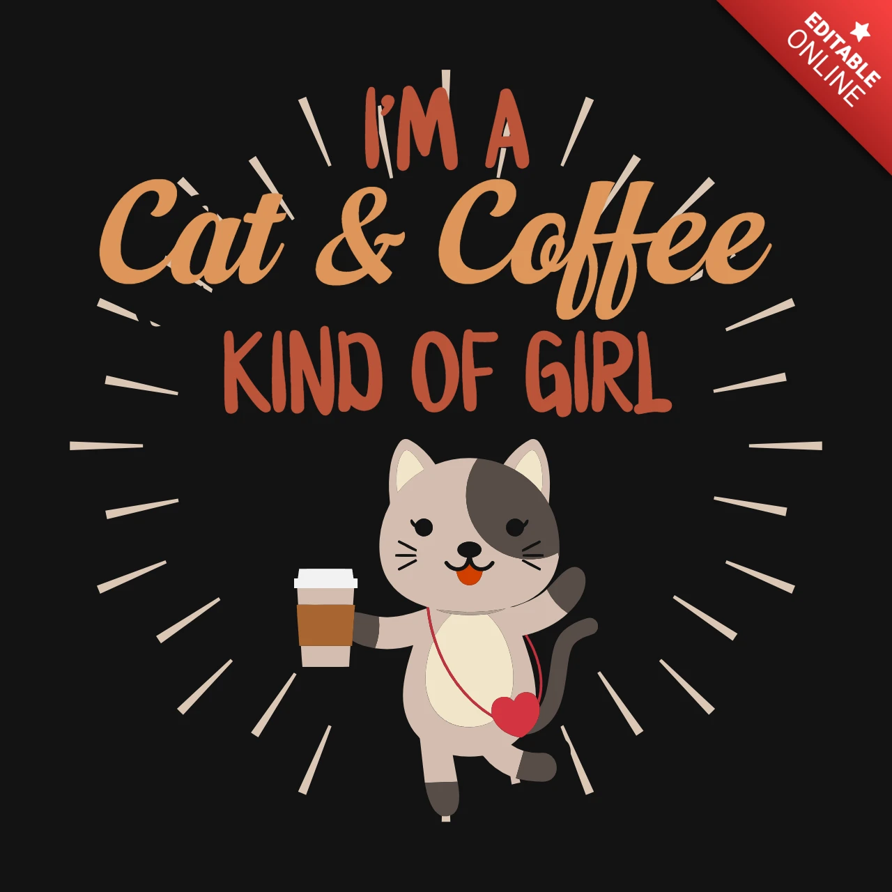 Modello di maglietta per ragazza con gatto e caffè