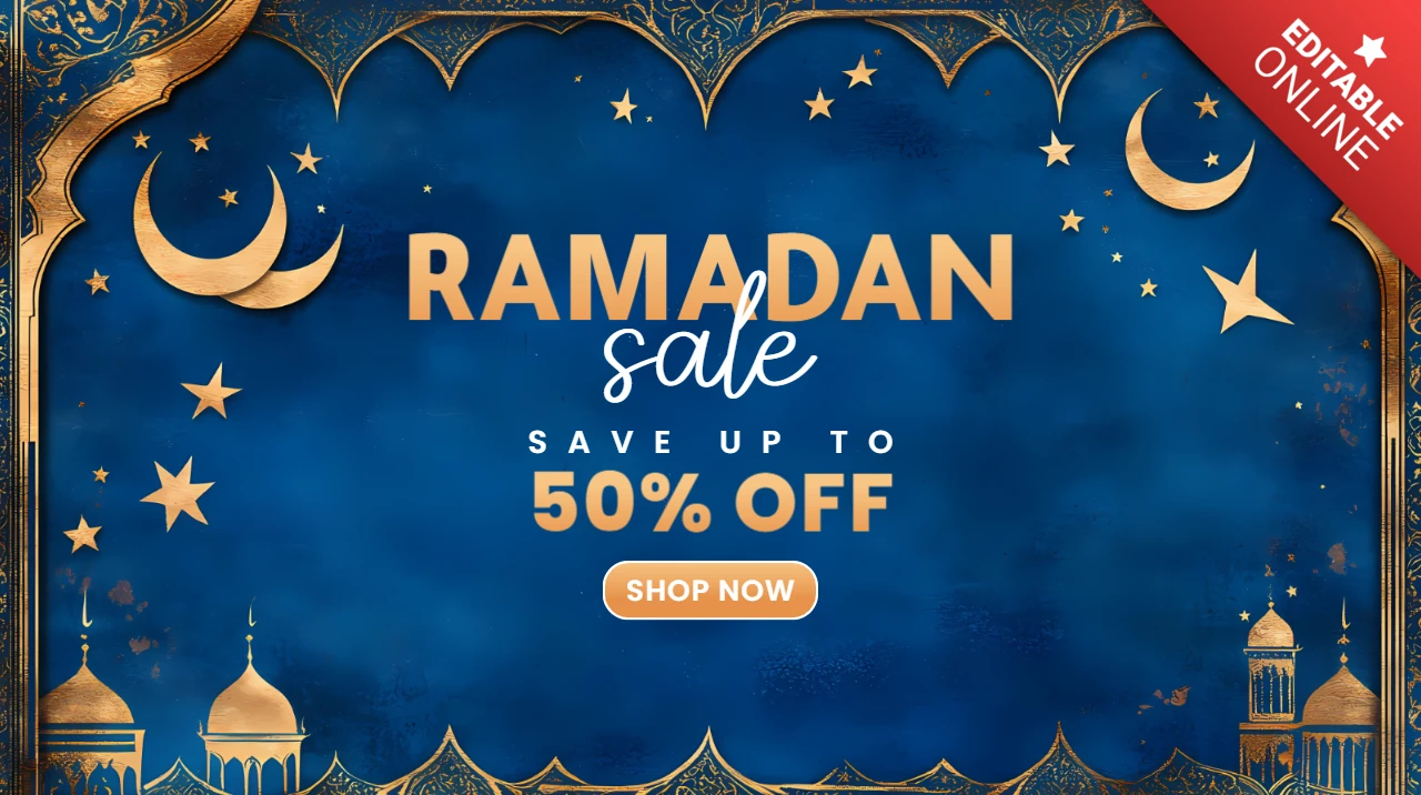 Design elegante de modelo de venda do Ramadã com detalhes em ouro e fundo estrelado