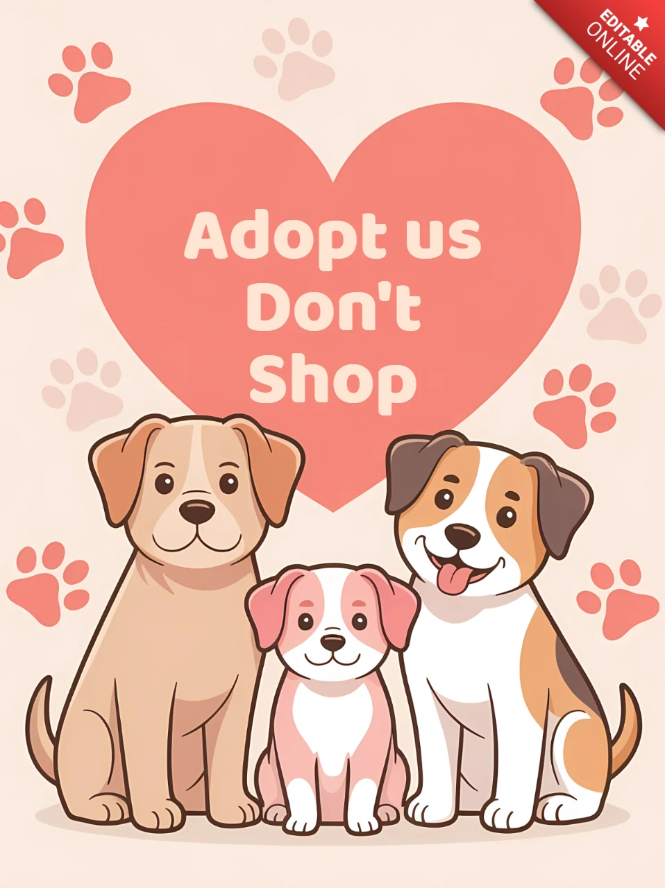 私たちを受け入れて、買わないでください。犬の里親募集フライヤーテンプレート、かわいいカートゥーンデザイン