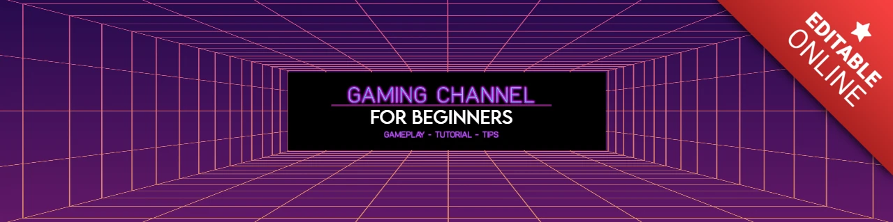 Futuristic Neon Banner With Purple Digital Grid Gaming Background Design Template